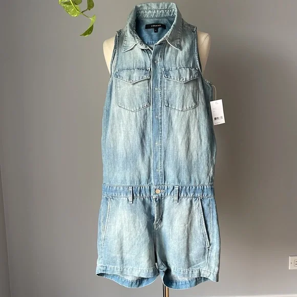 J. Brand Kayla Denim Jumper Romper in Montauk Wash Linen Blend Size Small NWT - Picture 2 of 9